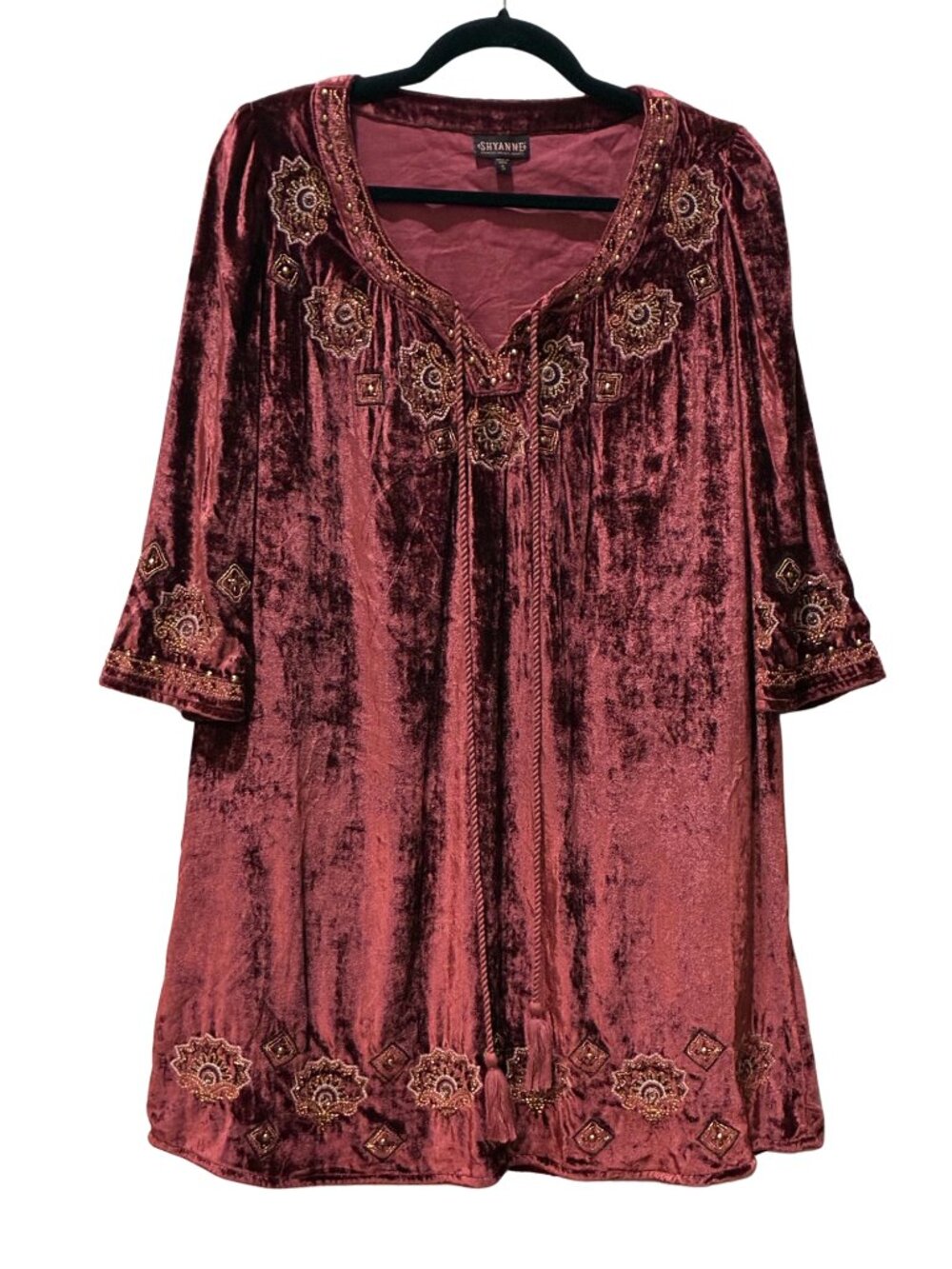 Shyanne Burgundy Crushed Velvet Embroidered Beaded Boho Rodeo Country Tunic